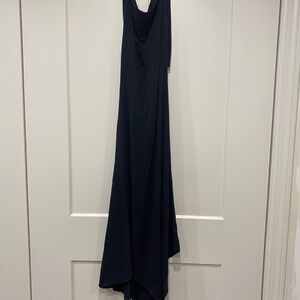 BCBG halter drapey dress with open back and asymmetrical hem size small